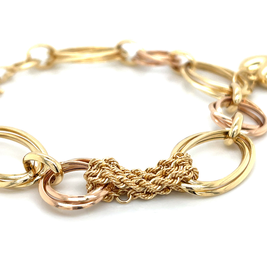 18K Rose & Yellow Gold Dual-Chain Bracelet with Heart Charm