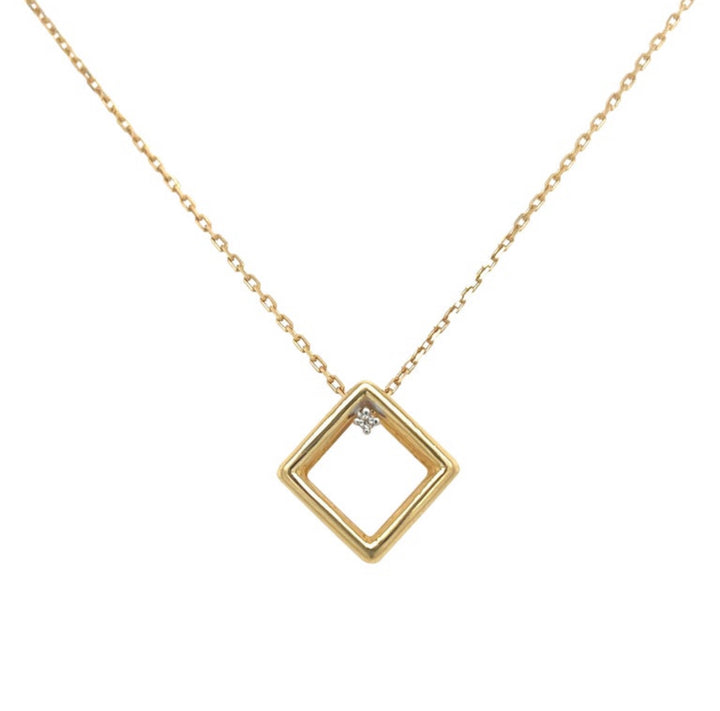 3D 18K Yellow Gold Geometric Cube Necklace with Diamond Accent