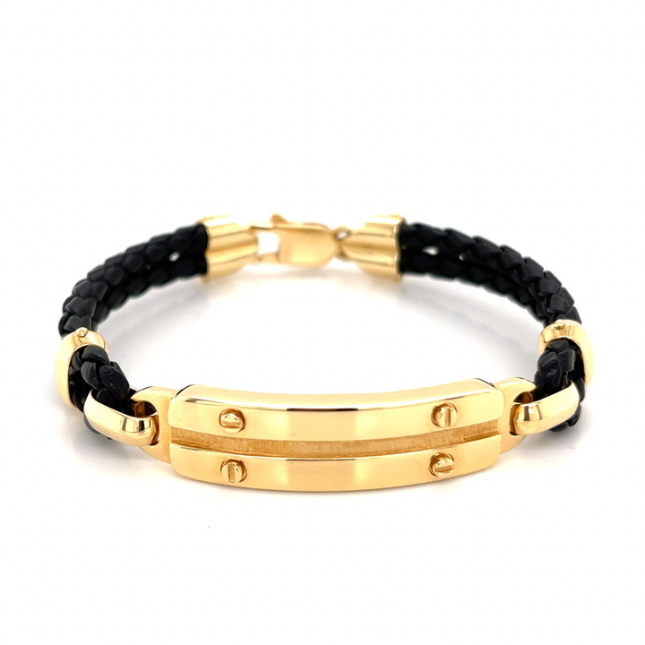 Screw 18K Gold Rope Leather Bracelet