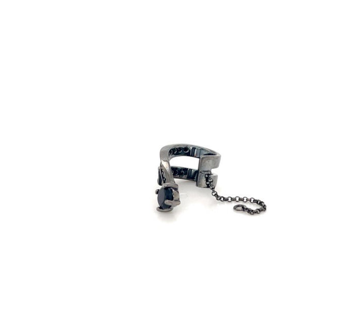 Intenso Statement Cuff Earring with Black Onyx and Black Spinel in Black Rhodium Finish