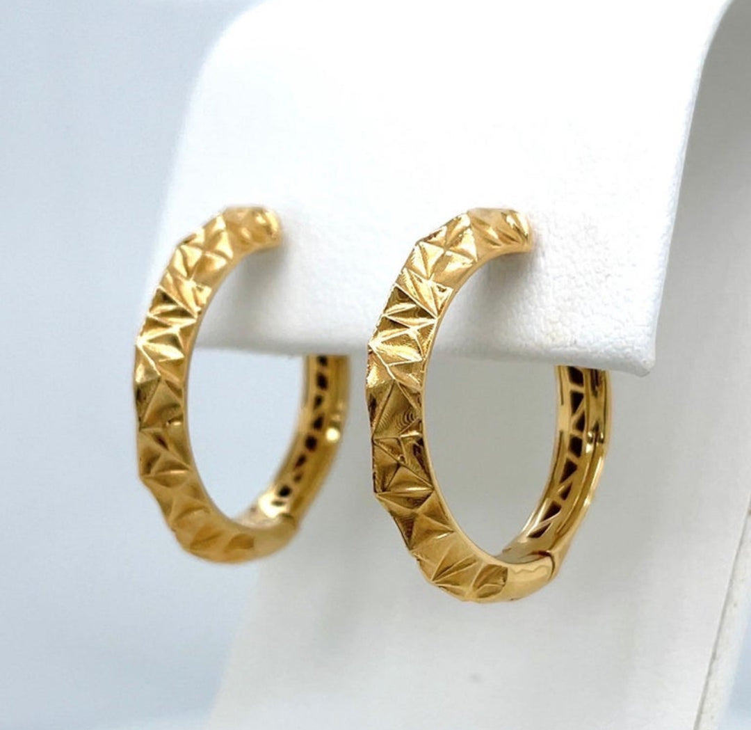 Violetta 18K Yellow Gold Geometric Textured Hoop Earrings