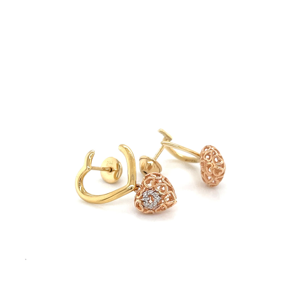 Amore Diamond-Studded Heart 18K Rose Gold Drop Earrings