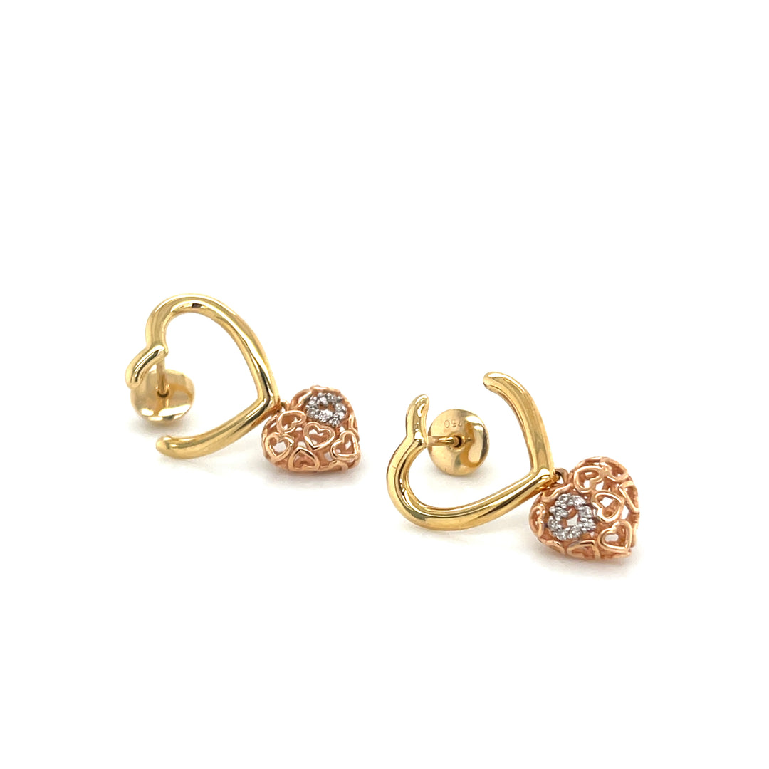 Amore Diamond-Studded Heart 18K Rose Gold Drop Earrings