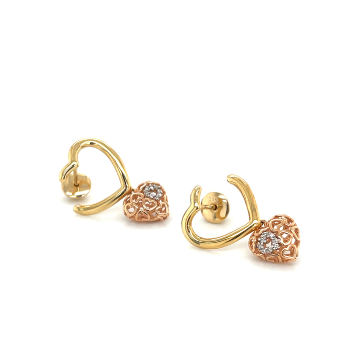 Amore Diamond-Studded Heart 18K Rose Gold Drop Earrings