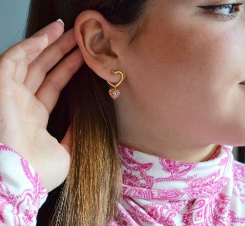 Amore Diamond-Studded Heart 18K Rose Gold Drop Earrings