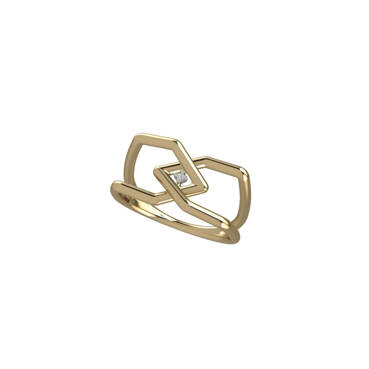 3D Diamond 18K Gold Ring