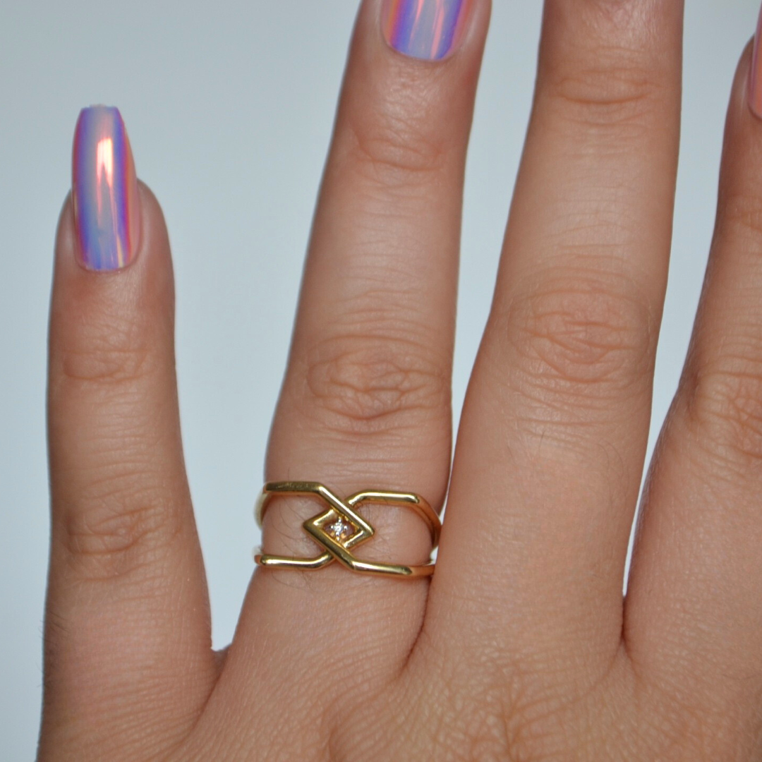 3D Diamond 18K Gold Ring