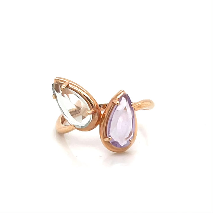 Riviera 18K Rose Gold Amethyst & Prasiolite Asymmetrical Ring