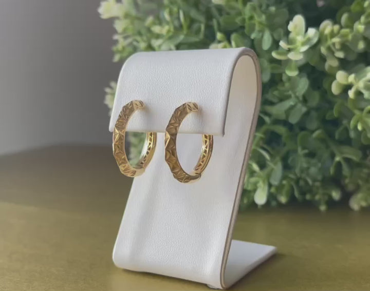 Violetta 18K Yellow Gold Geometric Textured Hoop Earrings