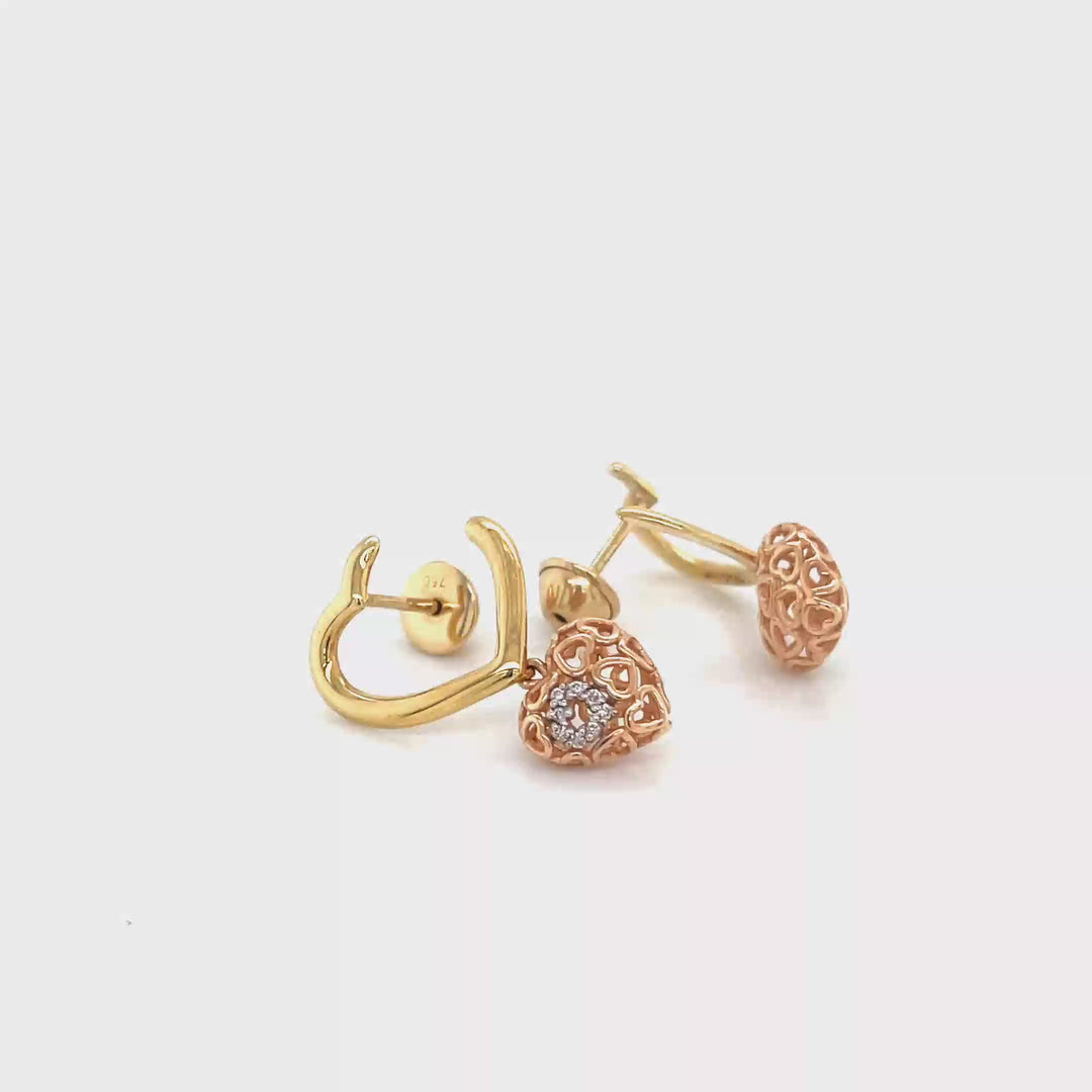 Amore Diamond-Studded Heart 18K Rose Gold Drop Earrings