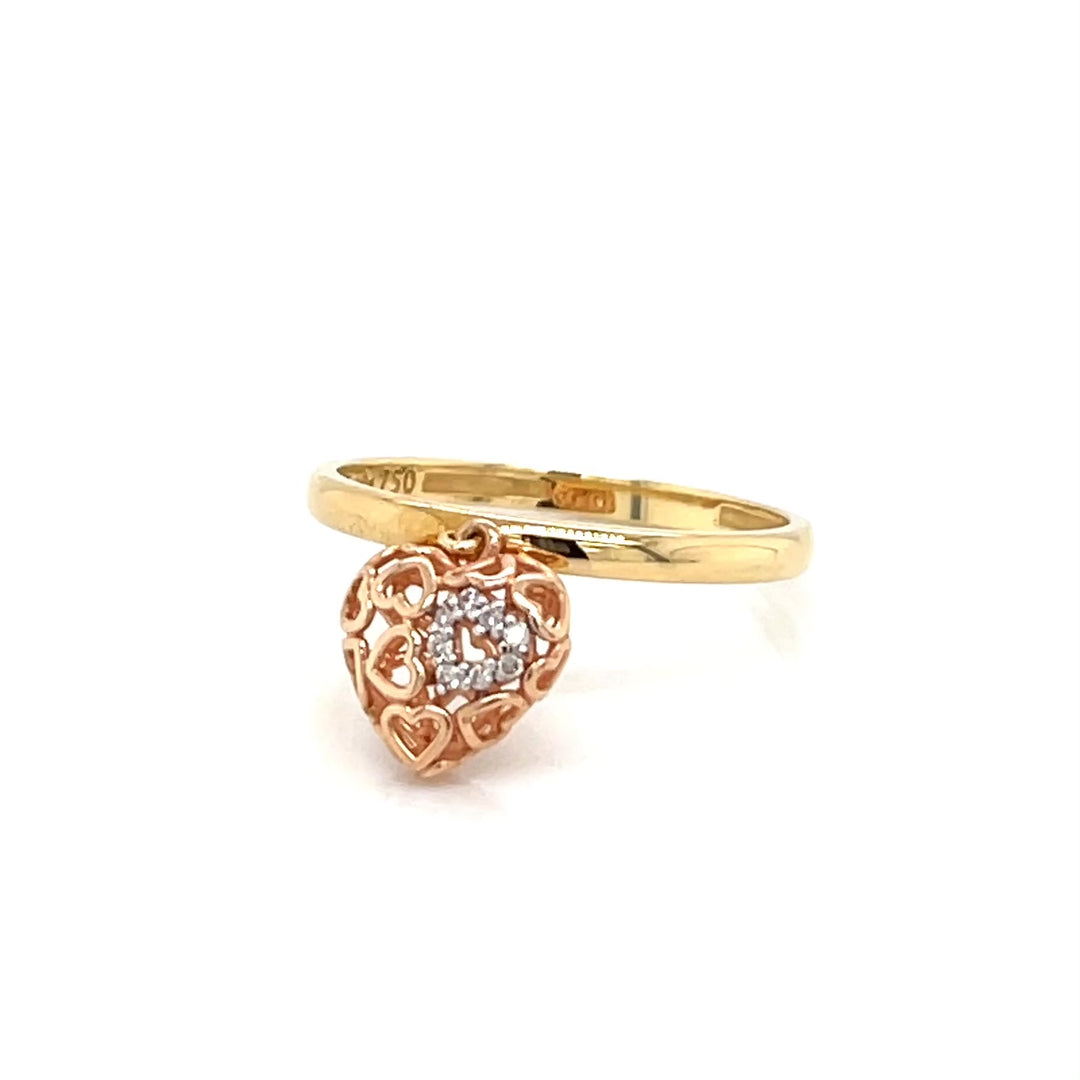 Amore 18K Rose Gold Heart Charm Ring with Diamond Accent